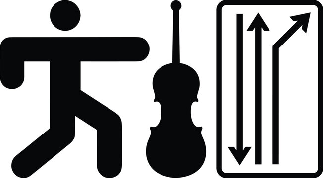 Emergency Assembly Point Sign Icon Set with Evacuation Symbol, Violin Marker, and Directional Arrow for Safety, Emergency, and Facility Wayfinding Design