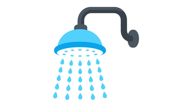 Blue shower head with flowing water drops vector icon