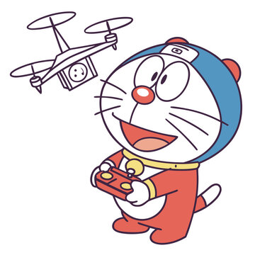 Robot Drone Operator Doraemon Chibi Vector 1