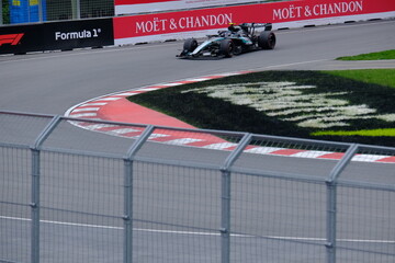 Obraz premium May 25, 2026, Montreal, Canada, Mercedes F1 car driven by Antonelli and Russell during Formula 1 action. g.