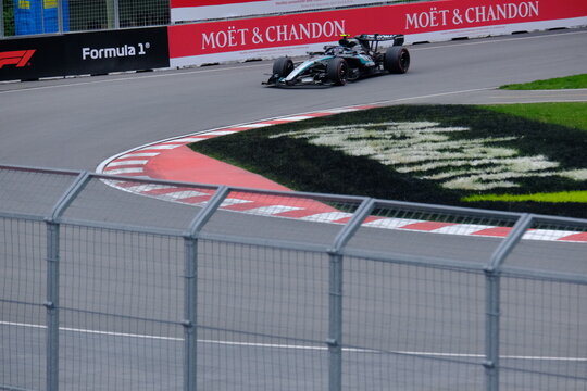 May 25, 2026, Montreal, Canada, Mercedes F1 car driven by Antonelli and Russell during Formula 1 action. g.