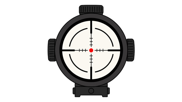 Black rifle scope reticle with red center dot vector icon