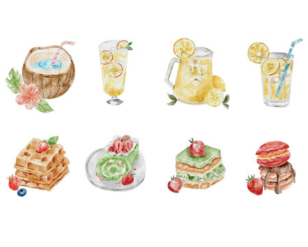 Cake and Fresh Lemonade Watercolor