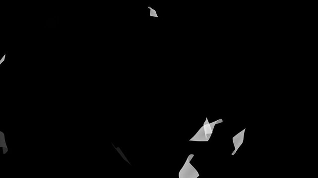 White paper animation flying on green background, floating paper scraps motion, shredded documents and office data clearing concept.Backgrounds animated gray old paper texture.Stop motion video 4k res