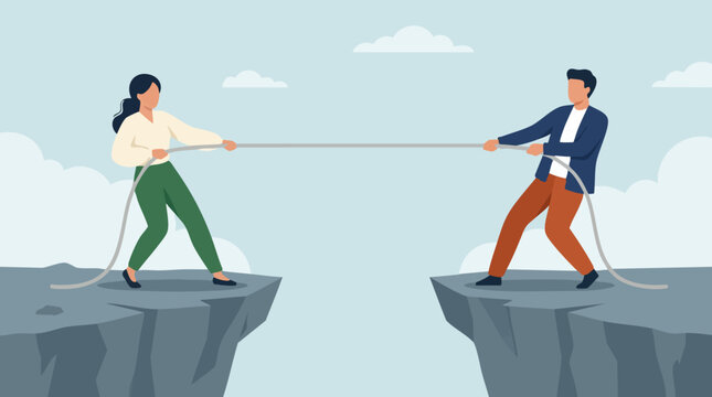 Conflict resolution and business competition concept with tug of war