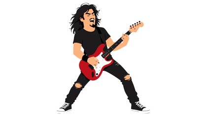 Fototapeta premium Vector illustration of long haired guitarist playing electric guitar