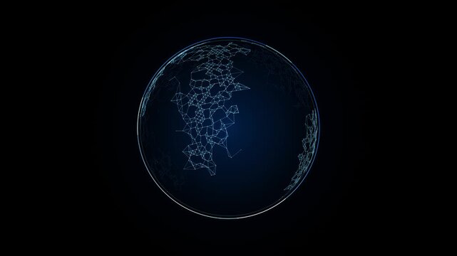 Futuristic Blue Plexus Earth Hologram Rotating on Black Background