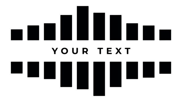 Minimalist audio equalizer bar logo template with center text space on white background.