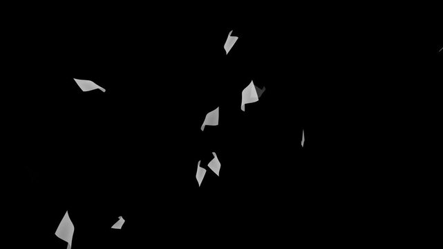 White paper animation flying on green background, floating paper scraps motion, shredded documents and office data clearing concept.Backgrounds animated gray old paper texture.Stop motion video 4k res