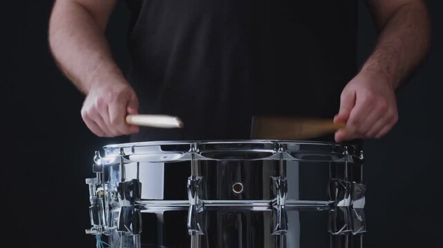 Musician Hands Playing Drums in Close Up Performance Shot