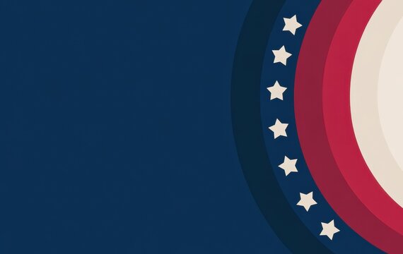 Abstract patriotic background with red white and blue colors featuring a curved line of white stars on dark blue