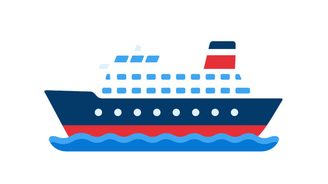 Passenger ferry ship sailing on blue waves vector illustration