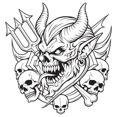Obraz premium Demonic skull with trident and skulls with black and white