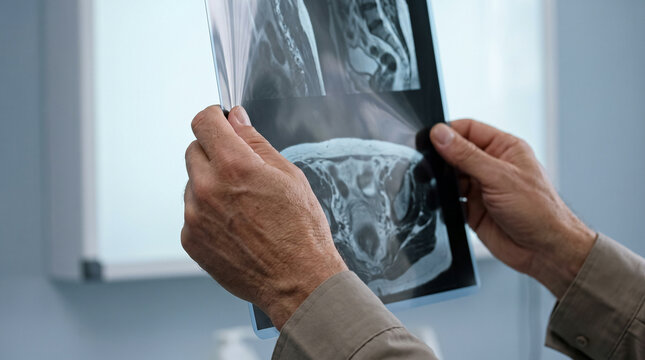 Rehabilitation. Man Holding MRI Scan for Medical Assessment
