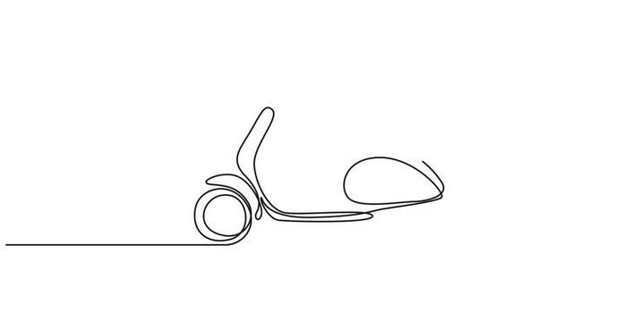 Animated self drawing of  Classic scooter. Continuous one line art classical scooter motorcycle animation. Vintage Asian under bone motorbike logo. Retro transportation concept, 4K hd