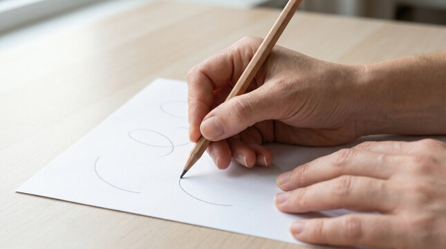Rehabilitation. Woman Tracing Lines for Hand Coordination Practice