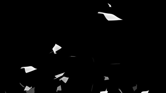 White paper animation flying on green background, floating paper scraps motion, shredded documents and office data clearing concept.Backgrounds animated gray old paper texture.Stop motion video 4k res