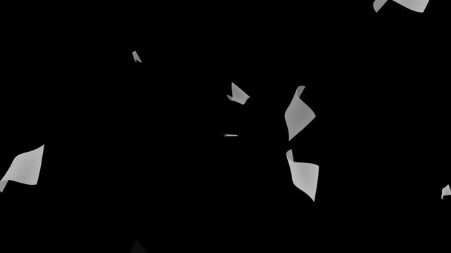 White paper animation flying on green background, floating paper scraps motion, shredded documents and office data clearing concept.Backgrounds animated gray old paper texture.Stop motion video 4k res