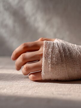 Close-up of a Bandaged Hand Showing Injury and Recovery.