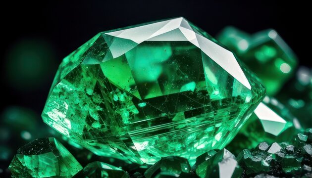 Lustrous Emerald Gemstone Display - A Captivating Close-Up of Precious Green Beryl.