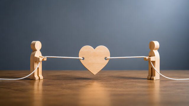 Customer relationship and brand loyalty concept with wooden heart.