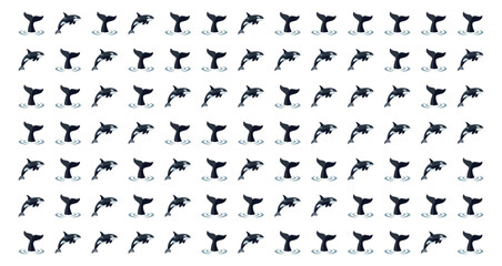 pattern of black whale tails and dolphins on white seamless ocean animal background © Fendik eps