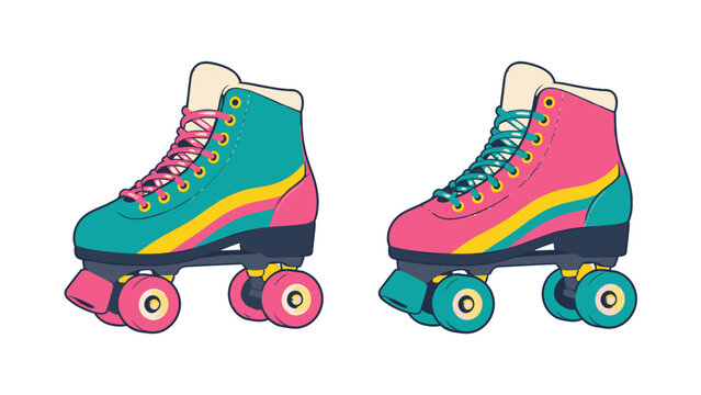 Colorful retro roller skates vector illustration pair