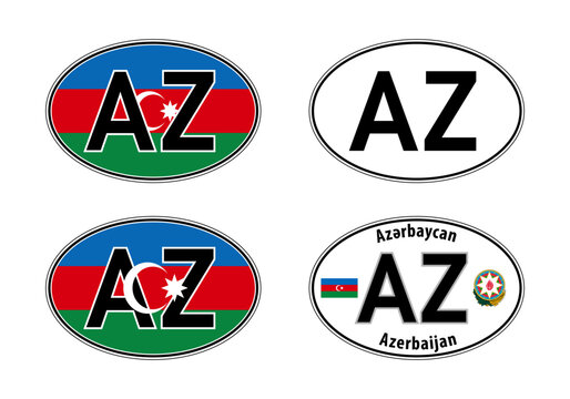 Azerbaijan, oval international vehicle registration code license plate car sticker, vector illustration