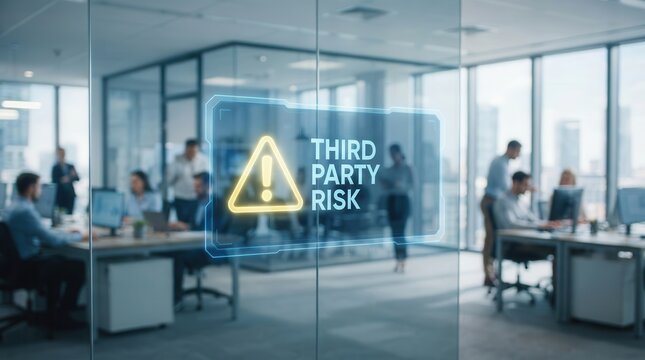Cybersecurity warning alert system for third party risk management identifying vendor threats.