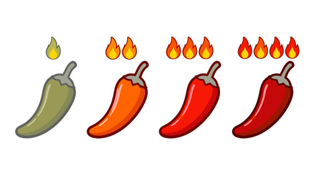 Spice level chili pepper rating scale vector illustration