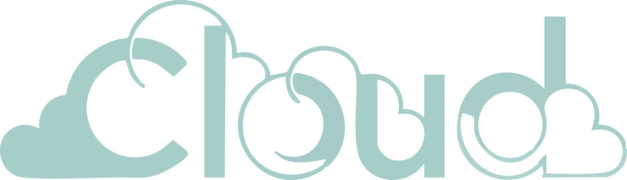 Stylized typographic design of the word cloud with integrated fluffy cloud shapes.