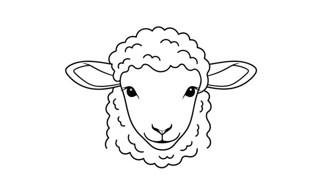 Detailed line art drawing of a sheep head with fluffy wool is shown for agriculture and farm animal illustration projects.