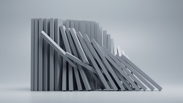 Abstract composition of falling grey rectangular blocks in a row