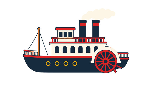 Vintage paddle steamer boat vector illustration on white