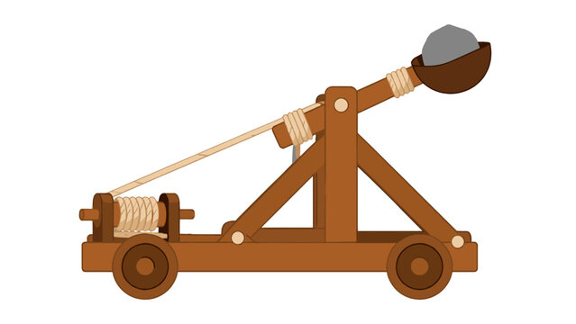 Wooden catapult siege engine vector illustration