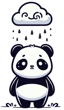 A panda under a tiny rain cloud