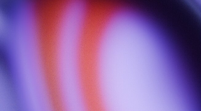 An abstract, textured gradient background blending purple, red, and blue tones. Features a heavy, retro film grain texture and atmospheric light leak effects