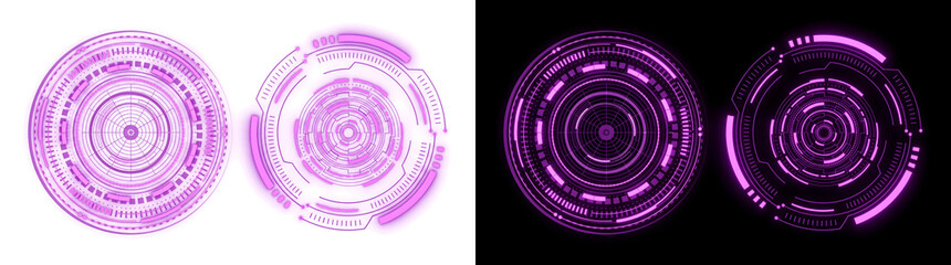 Futuristic HUD interface circle with digital purple technology rings in PNG, Transparent and Black Background Versions for design © Crafter