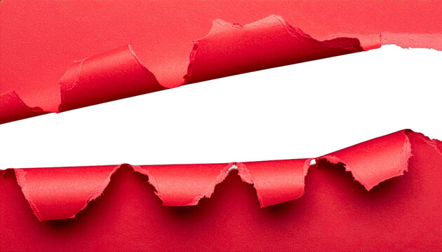 Ripped red paper border with white gap for text placement on a vibrant red background