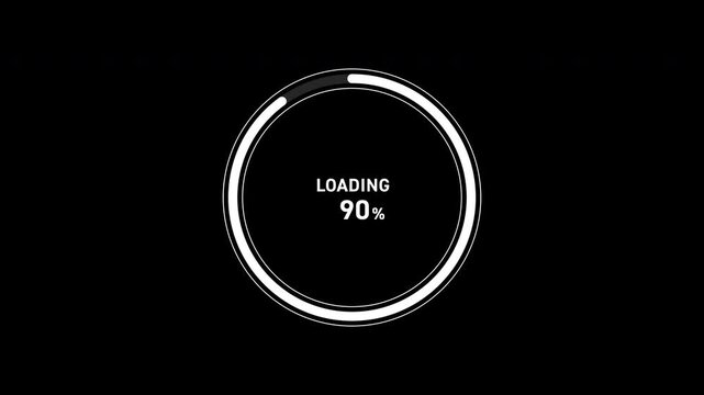 A stylishly designed loading screen featuring a circular progress bar that loads from 0 to 100% and completes