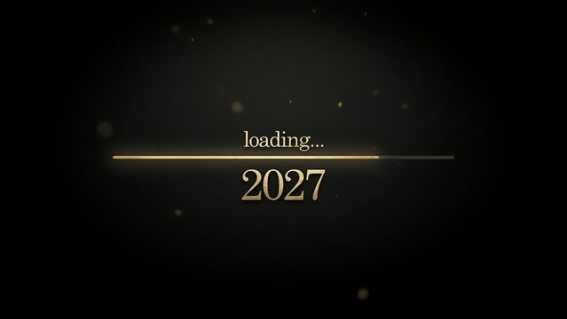 Loading screen with futuristic year 2027 display in dark space background