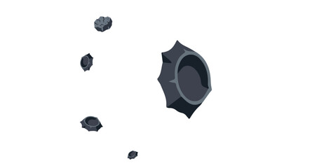 dark gray asteroid space rocks floating in white background with rough irregular shapes © Fendik eps