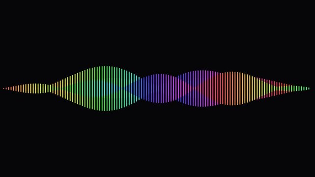 Colorful Audio Waveform Visualizer Pulsing on Black Background.