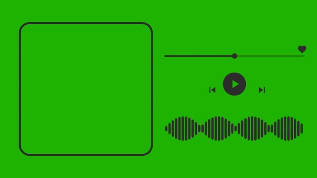 Green screen music player interface template with sound wave and playback controls animation.