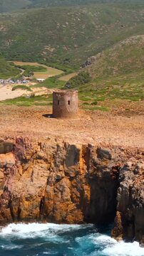 Aerial view on Cala Domestica Beach and landscape around. Sardinia,Italy