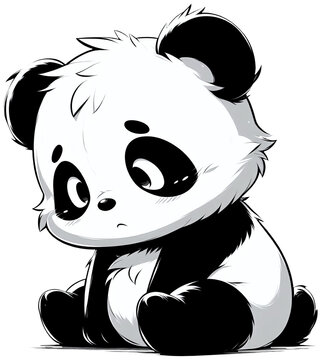 A panda looking down with drooping ears