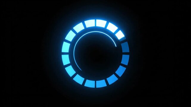 Blue segmented circle progress loading indicator on black background