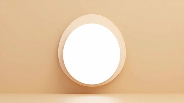 An oval-shaped mirror mounted in a shallow recess on a light beige wall. The mirror is set into an indentation with a flat surface surrounding it.