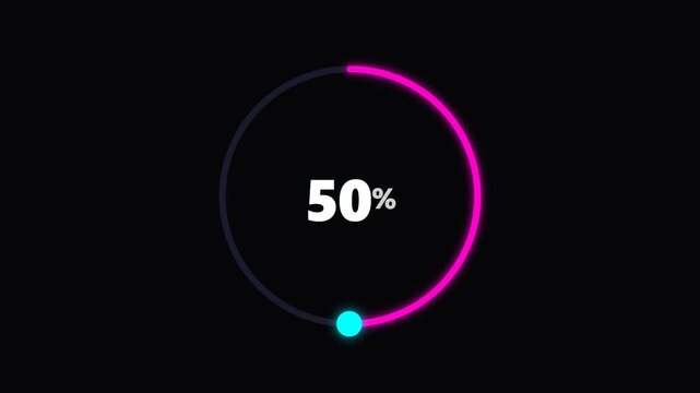 Circular loading bar animation showing percentage progress from twenty to eighty percent on black background.