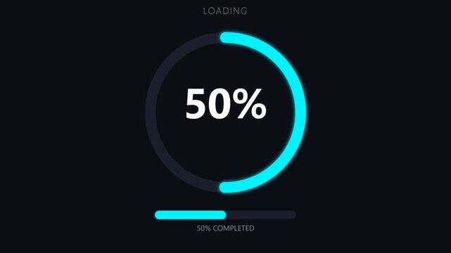 Circular Progress Loading Animation With Percentage Indicator On Dark Background.